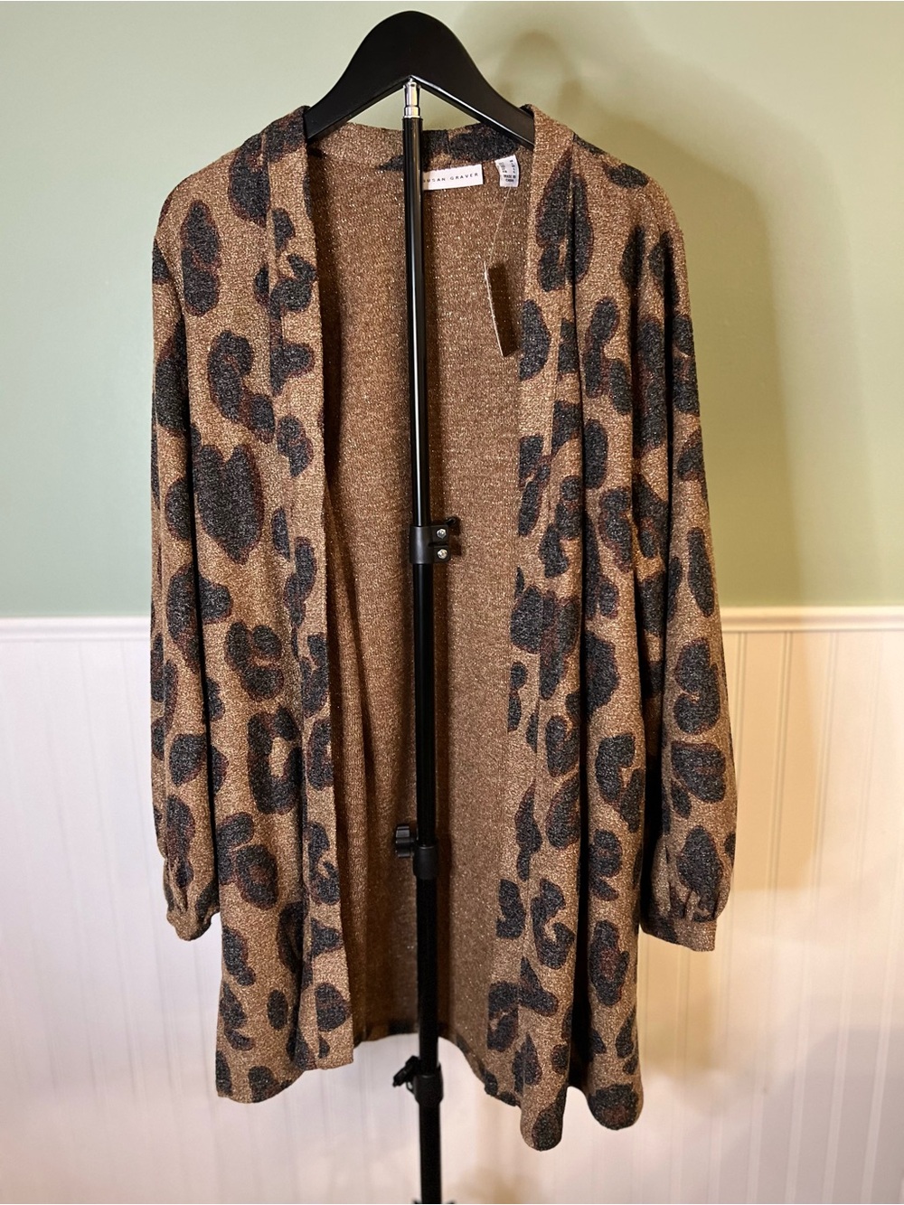 NEW- Susan Graver Leopard-Print Open Cardigan w/Pockets - Brown & Black. Size M